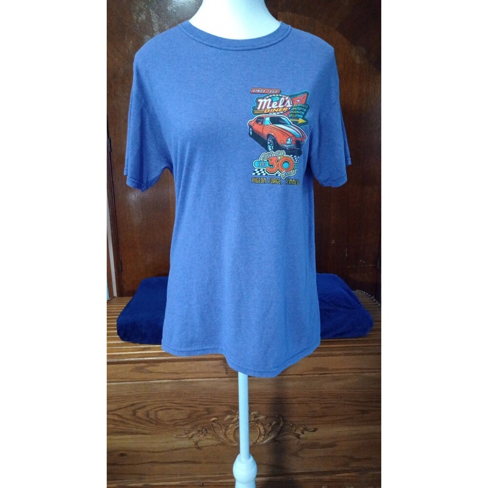 Mel's Diner Pigeon Forge TN Cruise-In & Dine Blue Double-Sided Tee Shirt